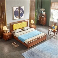 原木坊国标红木刺猬紫檀软包大床 中式主卧实木家具 花梨木双人床