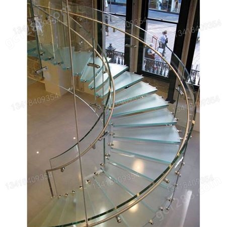 玻璃旋转楼梯 酒店别墅会所螺旋玻璃楼梯 发光悬空玻璃无框架楼梯