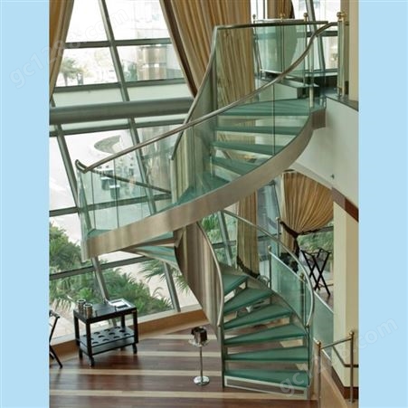 室内玻璃旋转楼梯 钢结构玻璃旋转楼梯 玻璃踏板楼梯 定做