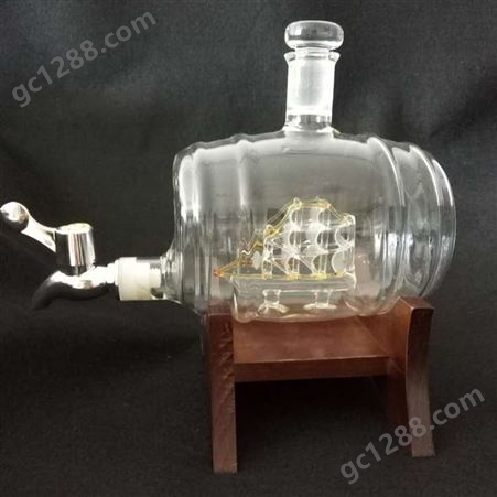 玻璃大船工艺酒瓶  玻璃酒桶  一帆丰顺醒酒器  异形酒水包装  白兰地空酒瓶