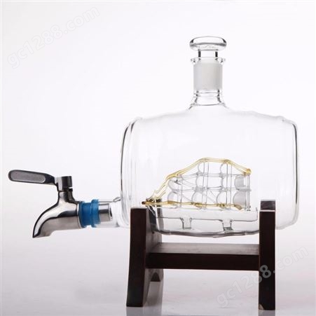 gjp02玻璃大船工艺酒瓶  玻璃酒桶  一帆丰顺醒酒器  异形酒水包装  白兰地空酒瓶
