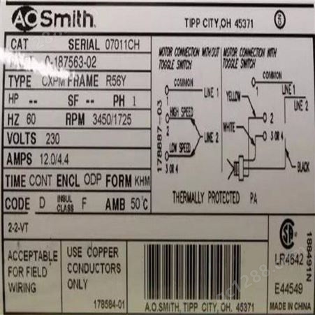 美国A.O.SMITH艾欧史密斯电机F48H82B81系列17510M1系列